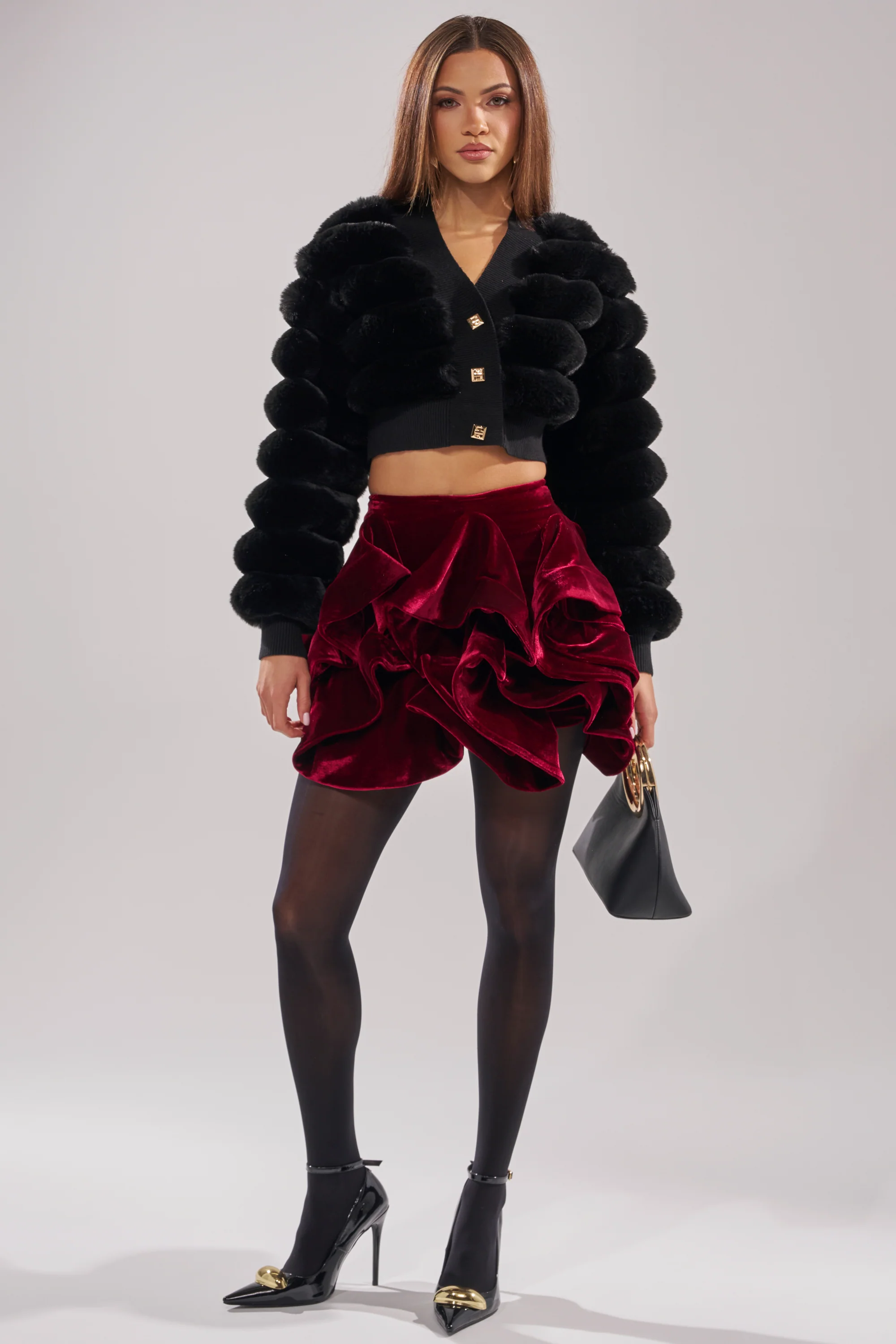 WILD HEART FAUX FUR CARDIGAN IN BLACK - Image 7