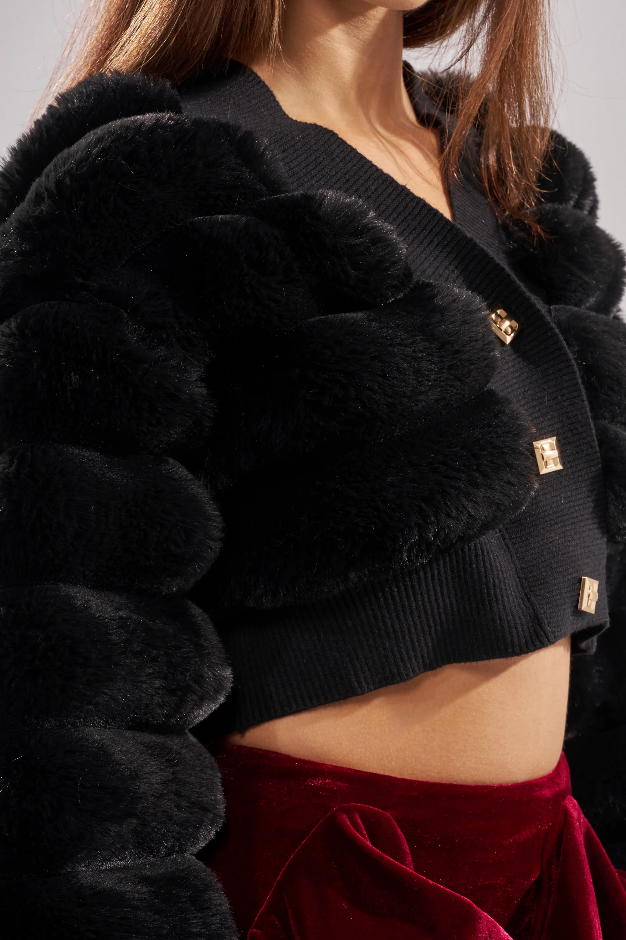 WILD HEART FAUX FUR CARDIGAN IN BLACK - Image 9