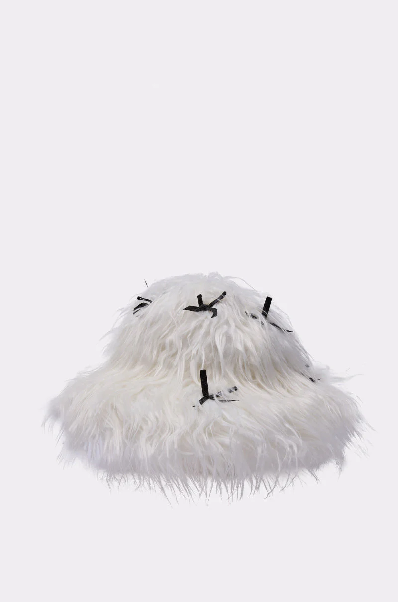 WITH A BOW FAUX FUR BUCKET HAT - Image 3