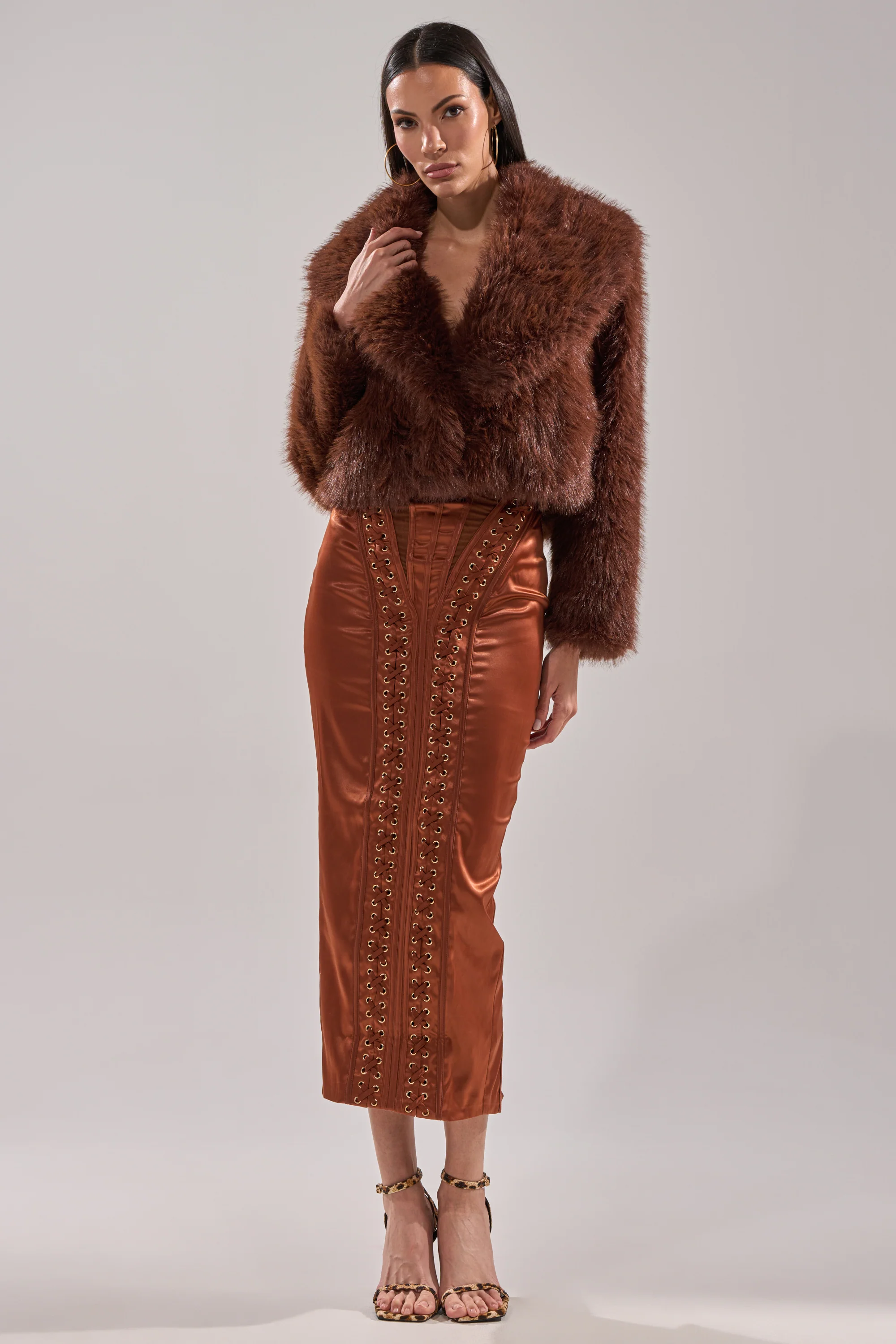 WOAH BABY SATIN MIDI DRESS IN CHOCOLATE - Image 6