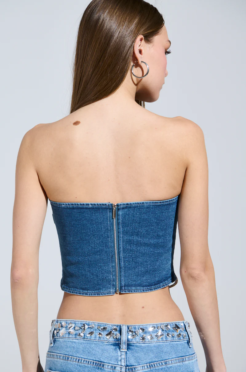 WOBBLY RHINESTONE DENIM CORSET TOP - Image 4
