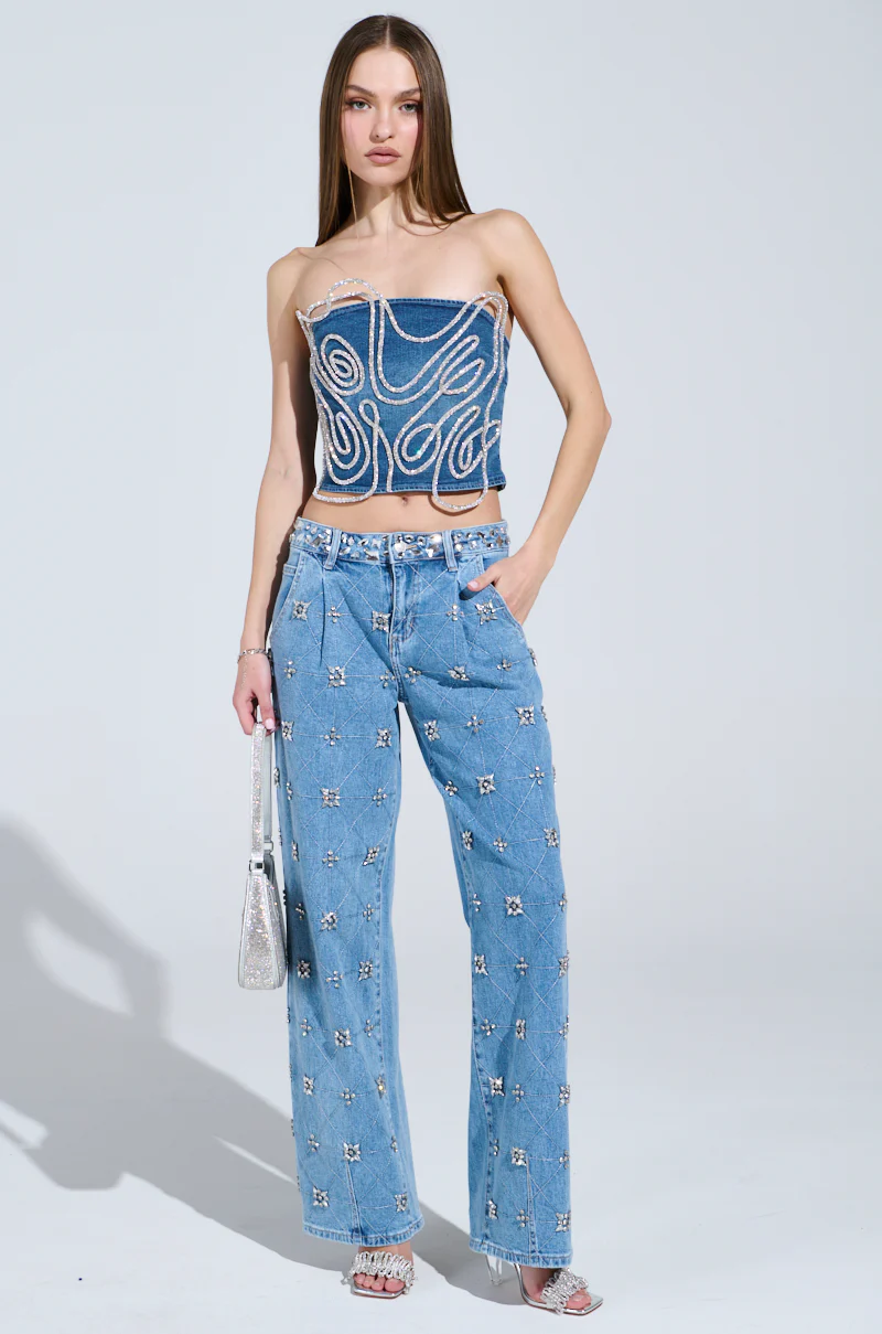 WOBBLY RHINESTONE DENIM CORSET TOP - Image 5