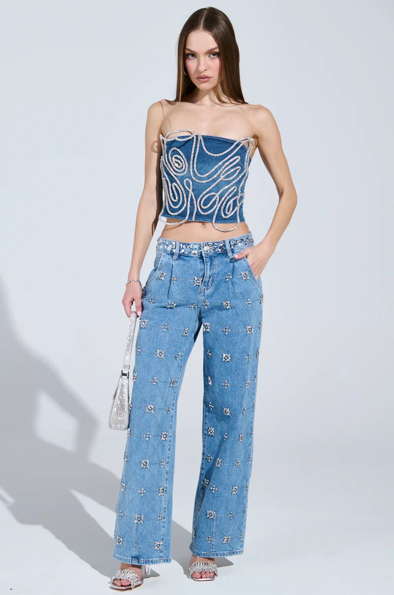 WOBBLY RHINESTONE DENIM CORSET TOP - Image 6