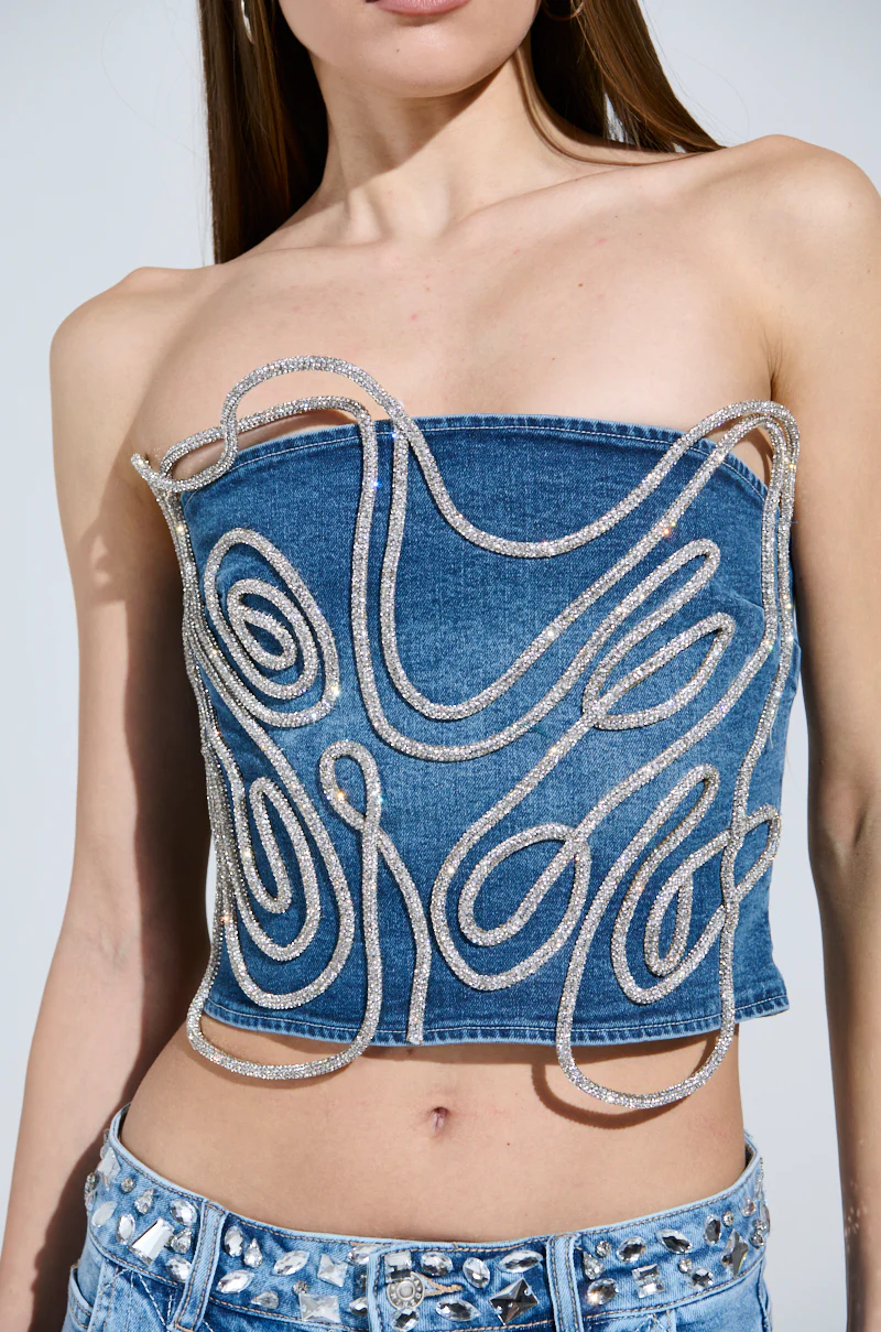 WOBBLY RHINESTONE DENIM CORSET TOP - Image 7