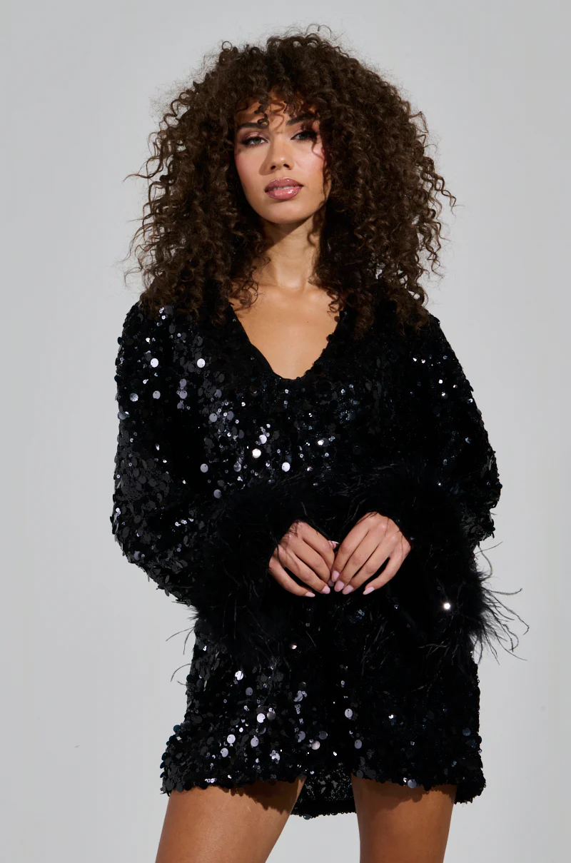 WOKE UP LIKE THIS SEQUIN MINI DRESS WITH FEATHERS - Image 3