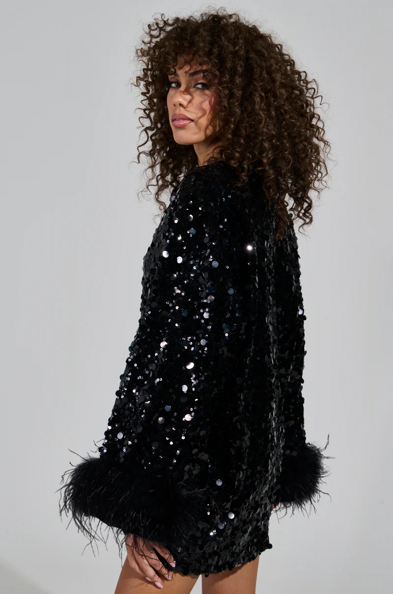 WOKE UP LIKE THIS SEQUIN MINI DRESS WITH FEATHERS - Image 4