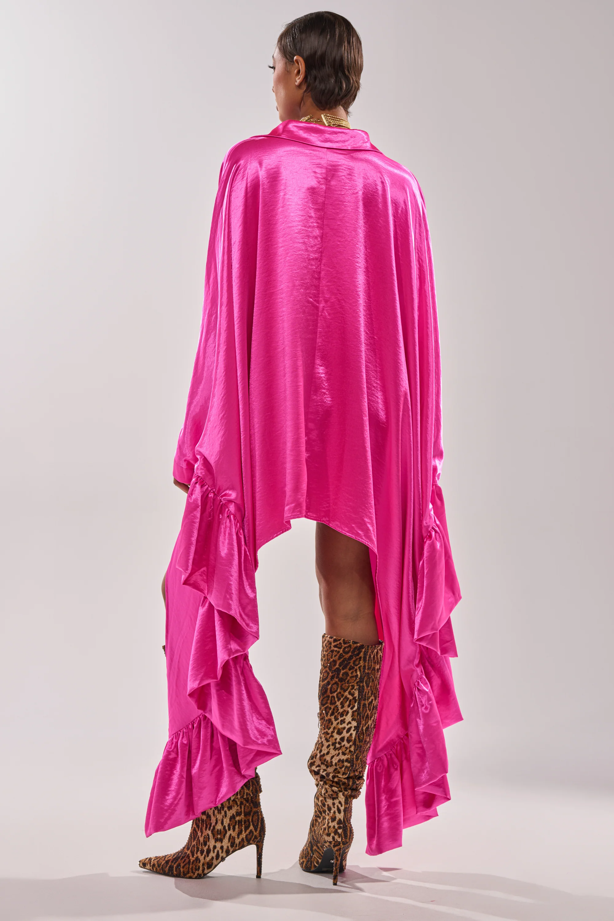 WONDERLUST SATIN LONG SLEEVE MINI DRESS IN PINK - Image 6