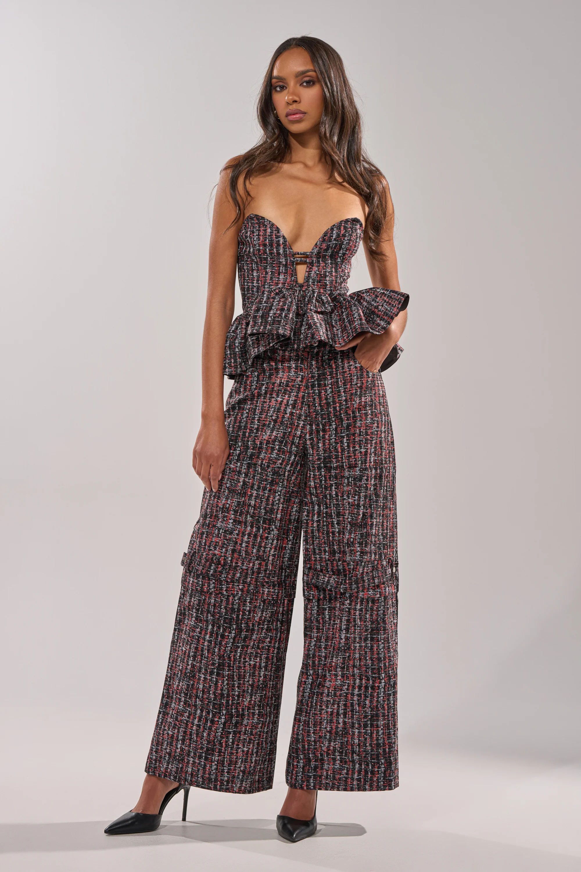 WORK IT FAUX LEATHER PLAID TROUSER
