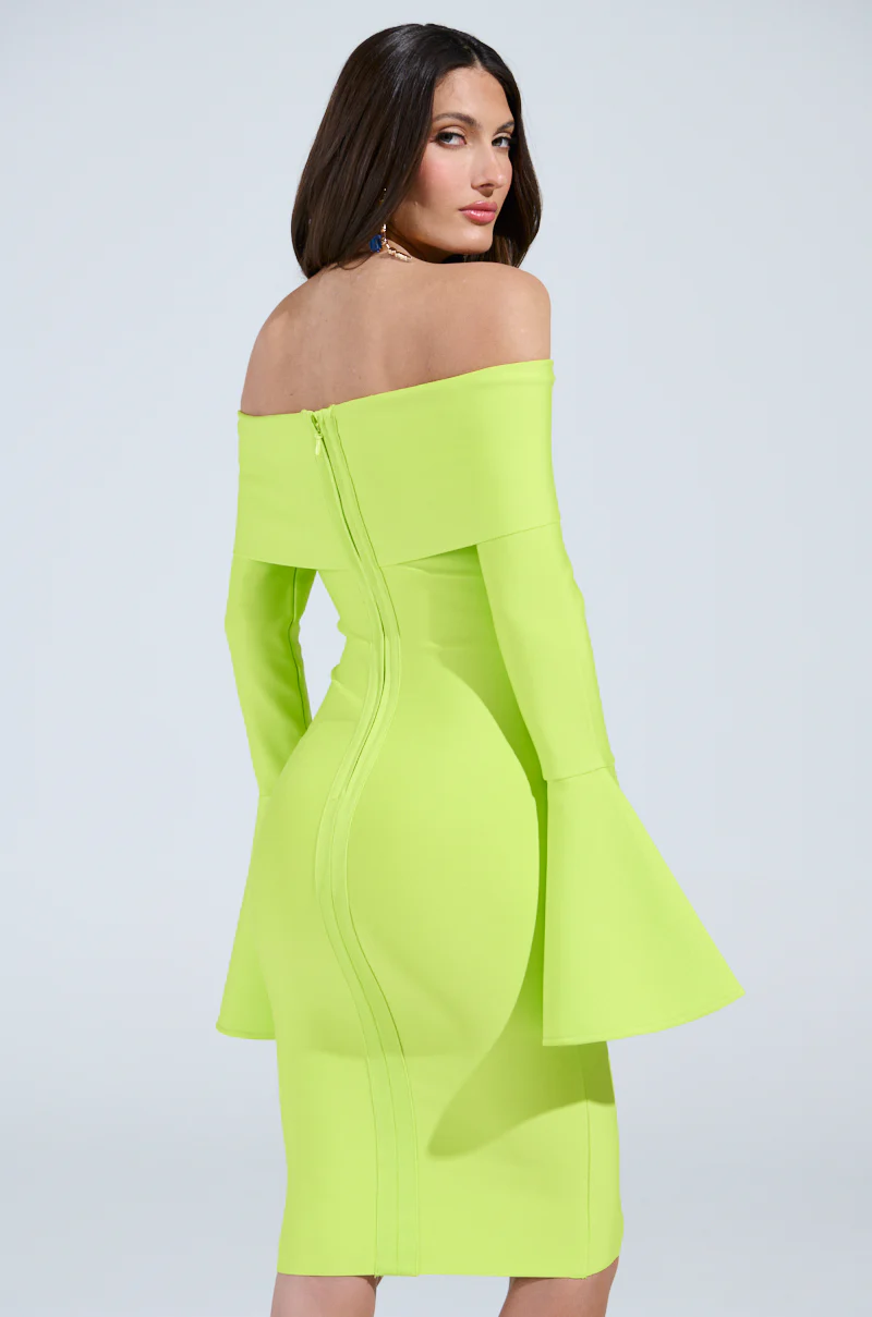 WORK OF ART BANDAGE MIDI DRESS IN LIME - Image 2