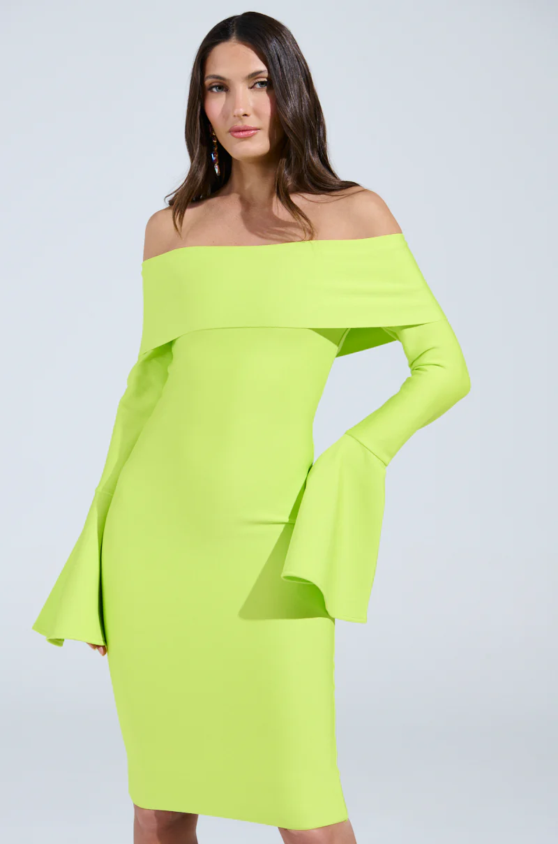 WORK OF ART BANDAGE MIDI DRESS IN LIME - Image 3