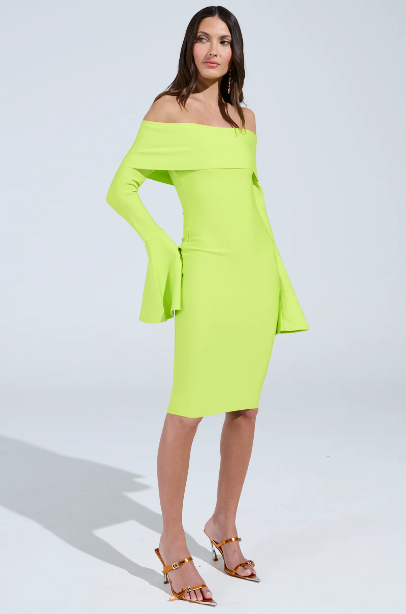 WORK OF ART BANDAGE MIDI DRESS IN LIME - Image 6
