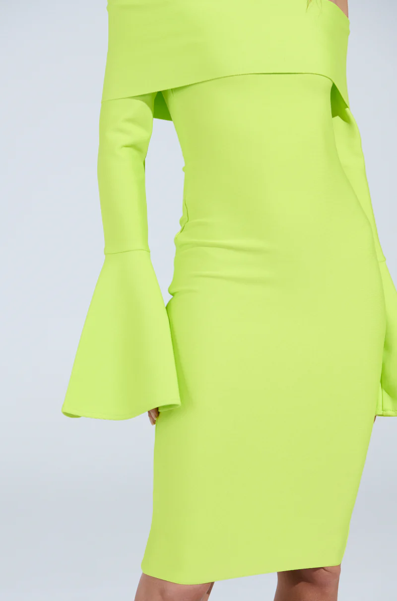 WORK OF ART BANDAGE MIDI DRESS IN LIME - Image 8