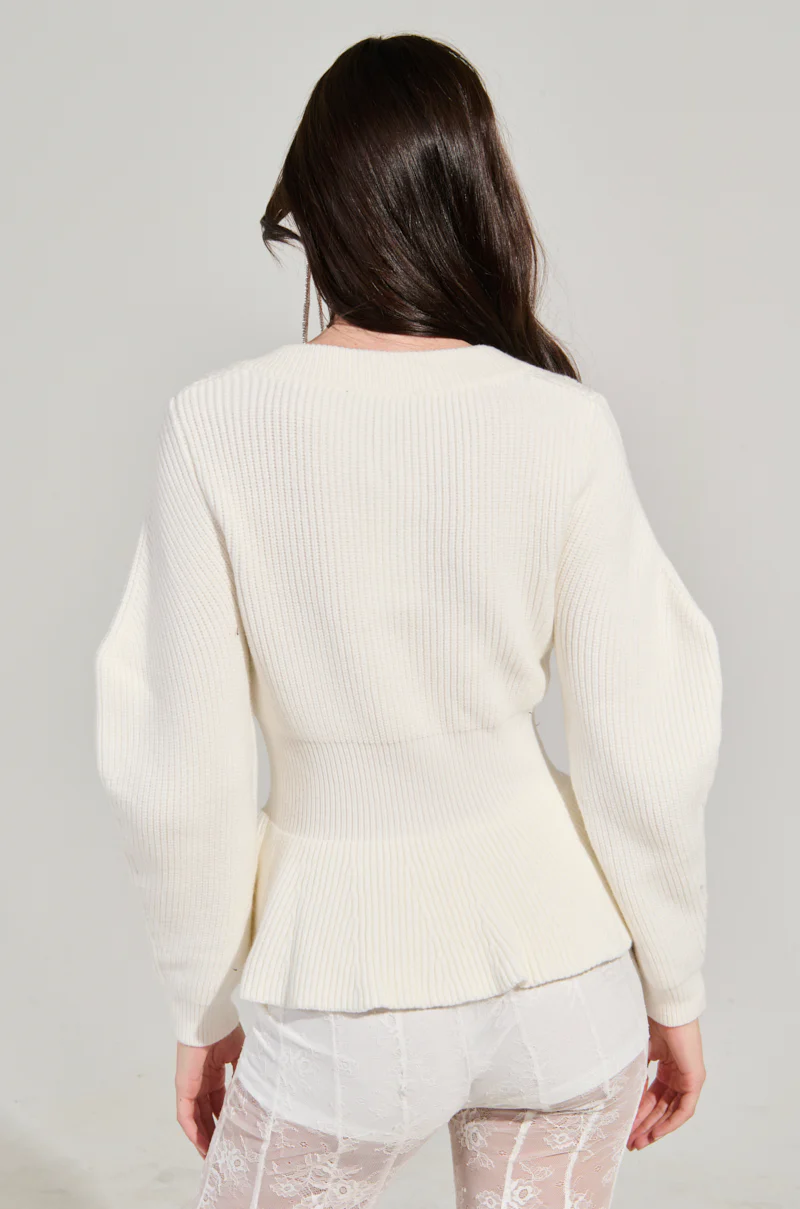 WORTH A MILLION PEPLUM SWEATER IN WHITE - Image 5