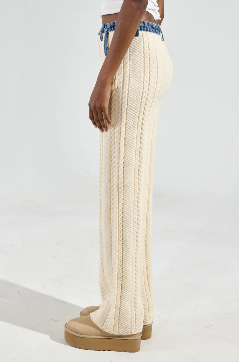 WORTHY OF LOVE CABLE KNIT STRAIGHT LEG PANT IN CREAM - Image 4