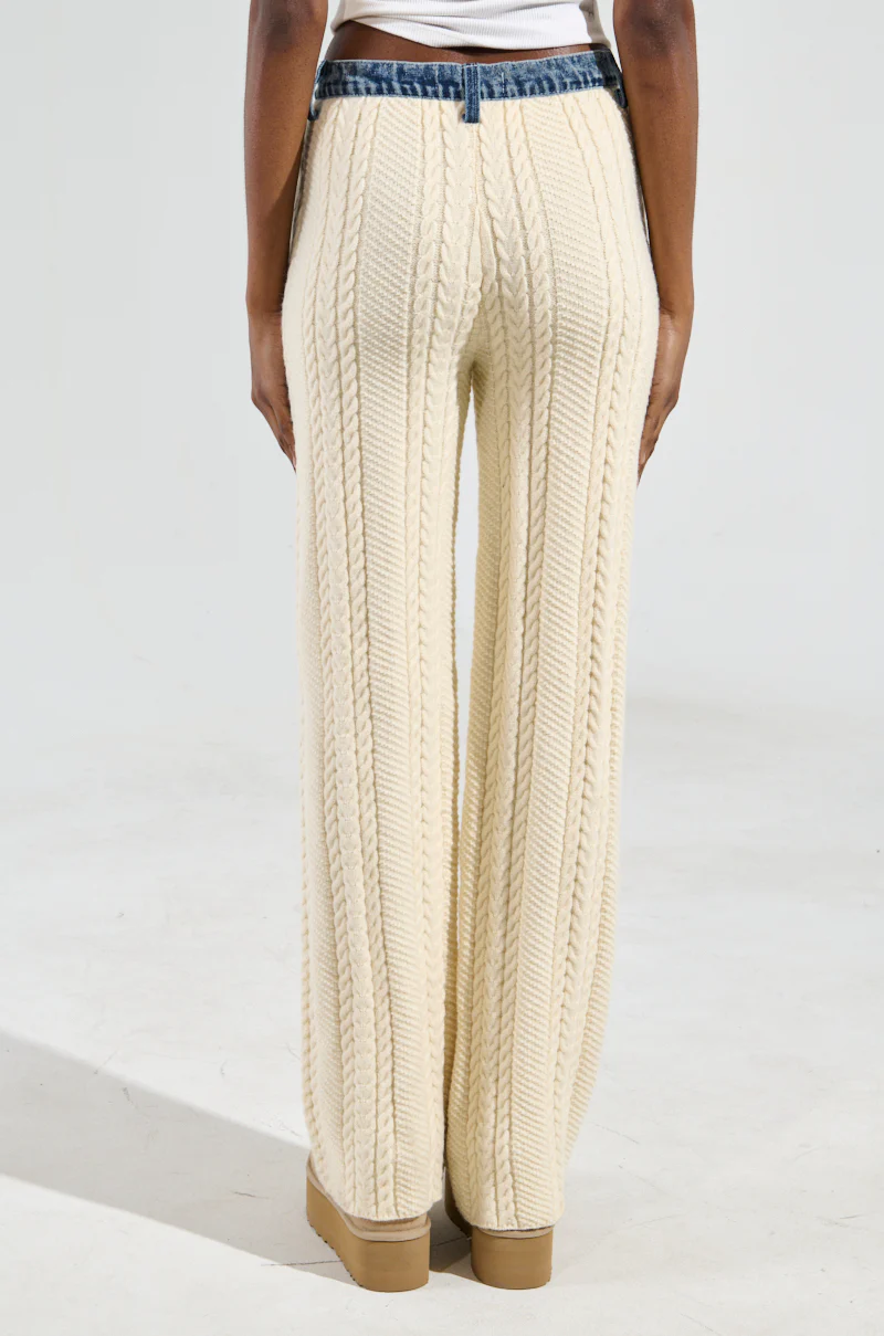 WORTHY OF LOVE CABLE KNIT STRAIGHT LEG PANT IN CREAM - Image 5