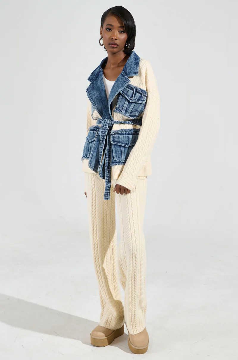 WORTHY OF LOVE CABLE KNIT STRAIGHT LEG PANT IN CREAM - Image 6