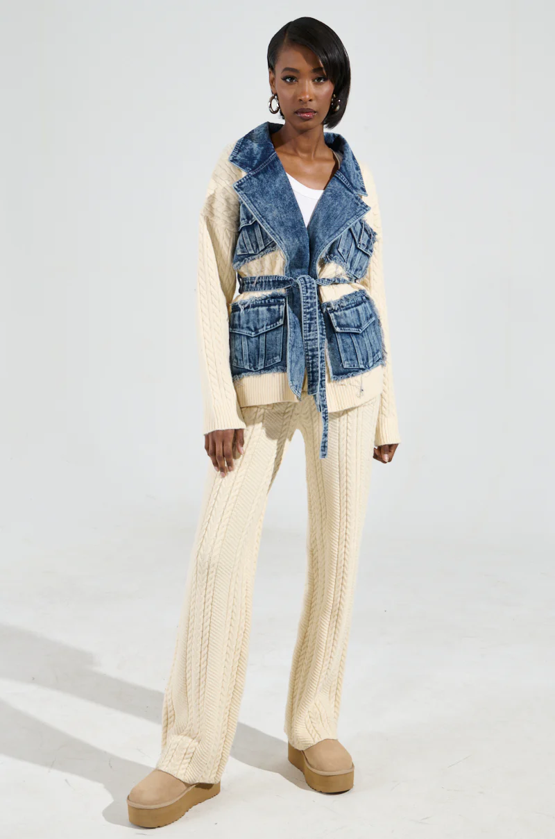 WORTHY OF LOVE CABLE KNIT TIE WAIST CARDIGAN IN CREAM - Image 6