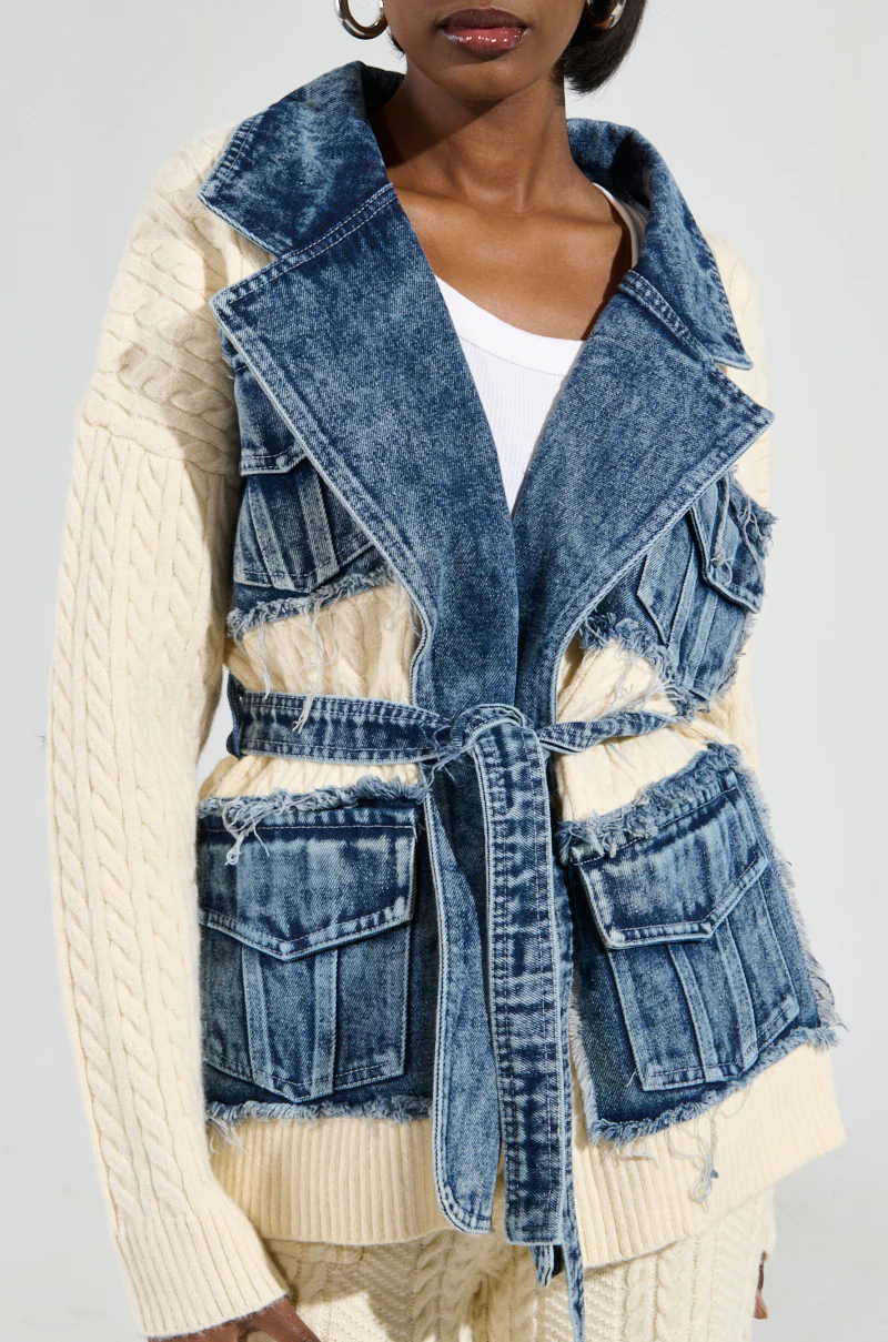 WORTHY OF LOVE CABLE KNIT TIE WAIST CARDIGAN IN CREAM - Image 8