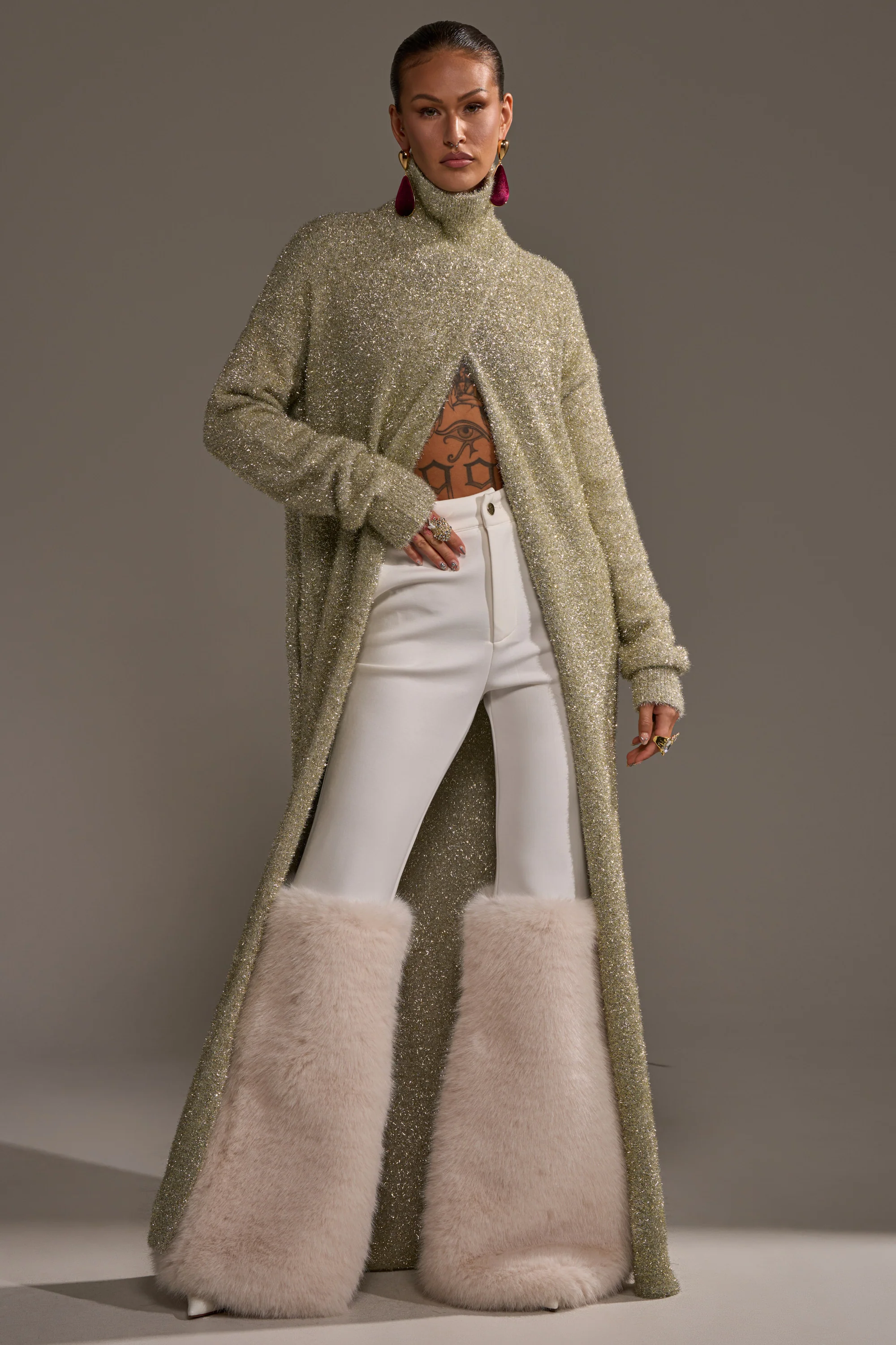 WORTHY OF LOVE LONG SLEEVE METALLIC SWEATER IN GOLD - Image 2