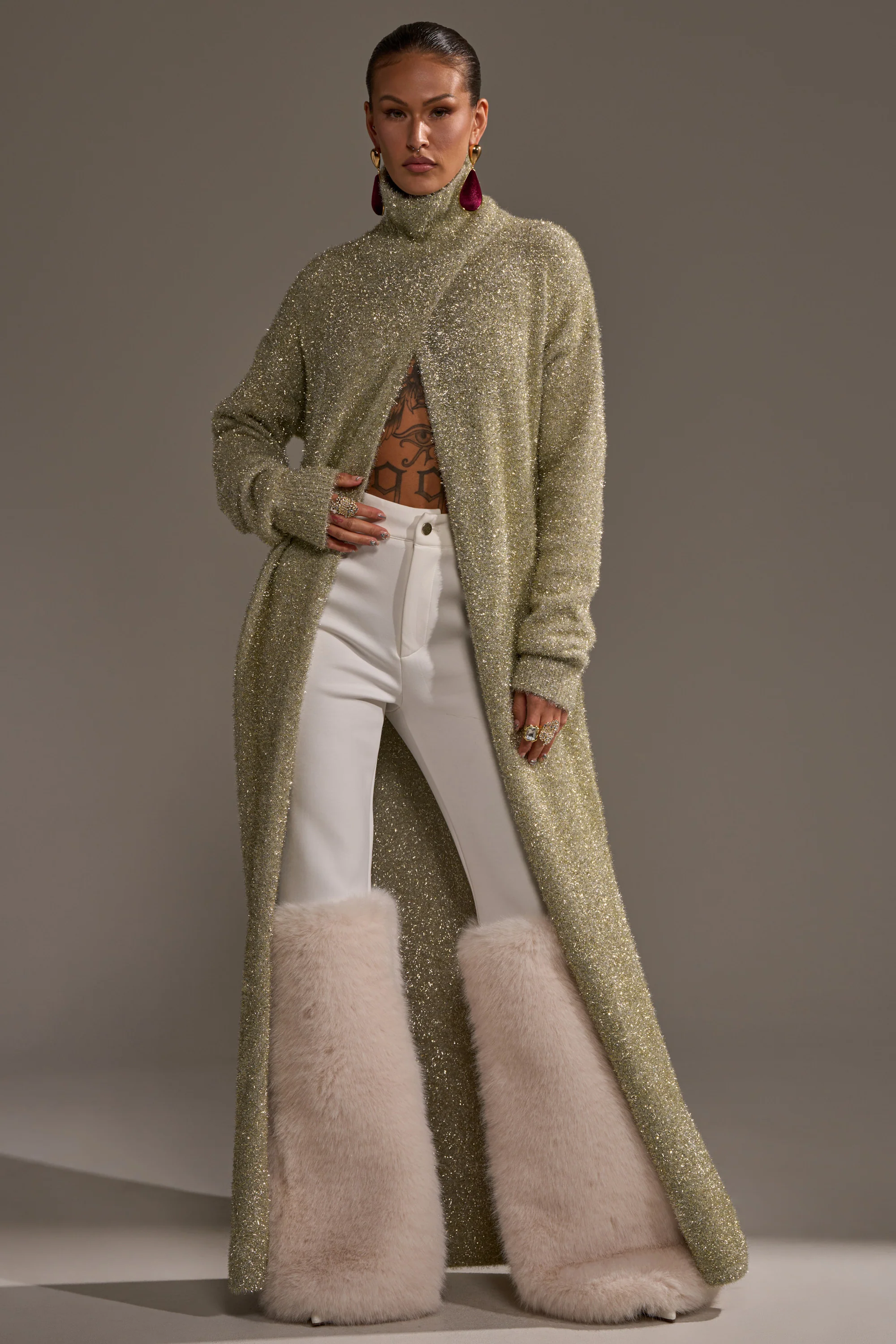 WORTHY OF LOVE LONG SLEEVE METALLIC SWEATER IN GOLD - Image 3