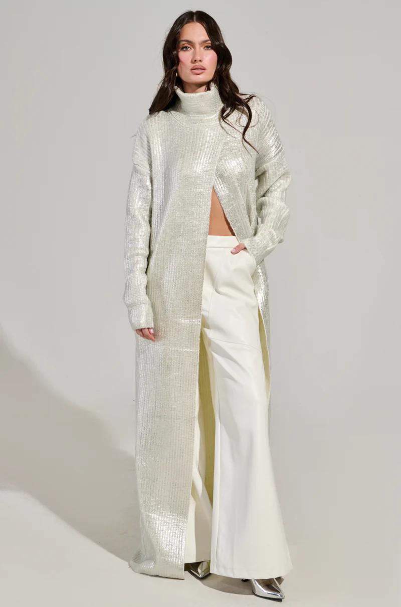 WORTHY OF LOVE LONG SLEEVE METALLIC SWEATER IN SILVER - Image 2