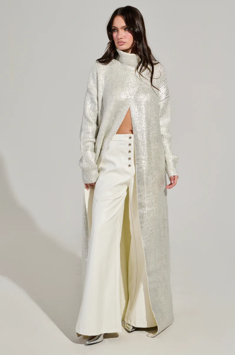 WORTHY OF LOVE LONG SLEEVE METALLIC SWEATER IN SILVER - Image 3