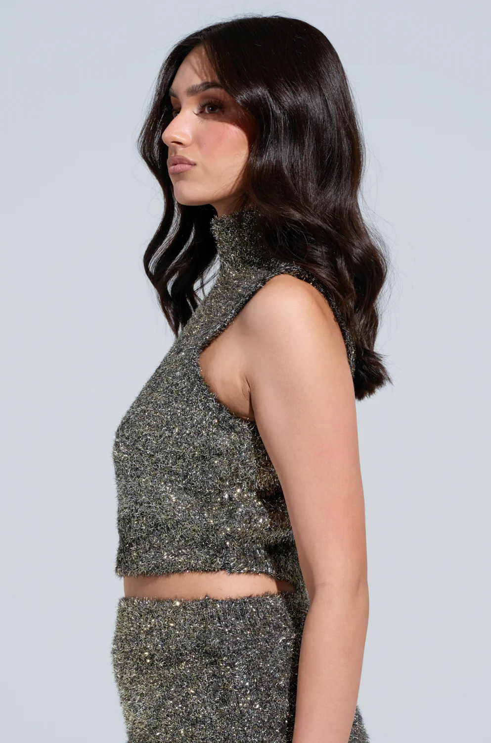 WRAPPED IN GOLD CROPPED MOCK NECK SWEATER - Image 2