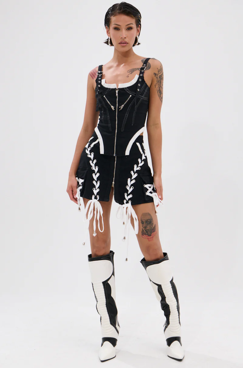 WRAPPED UP DENIM SKIRT WITH LACE UP