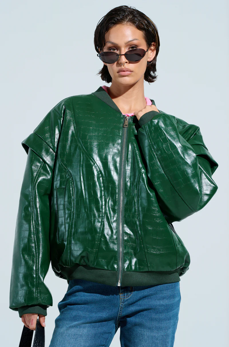 YOKON EMBOSSED FAUX LEATHER BOMBER - Image 2