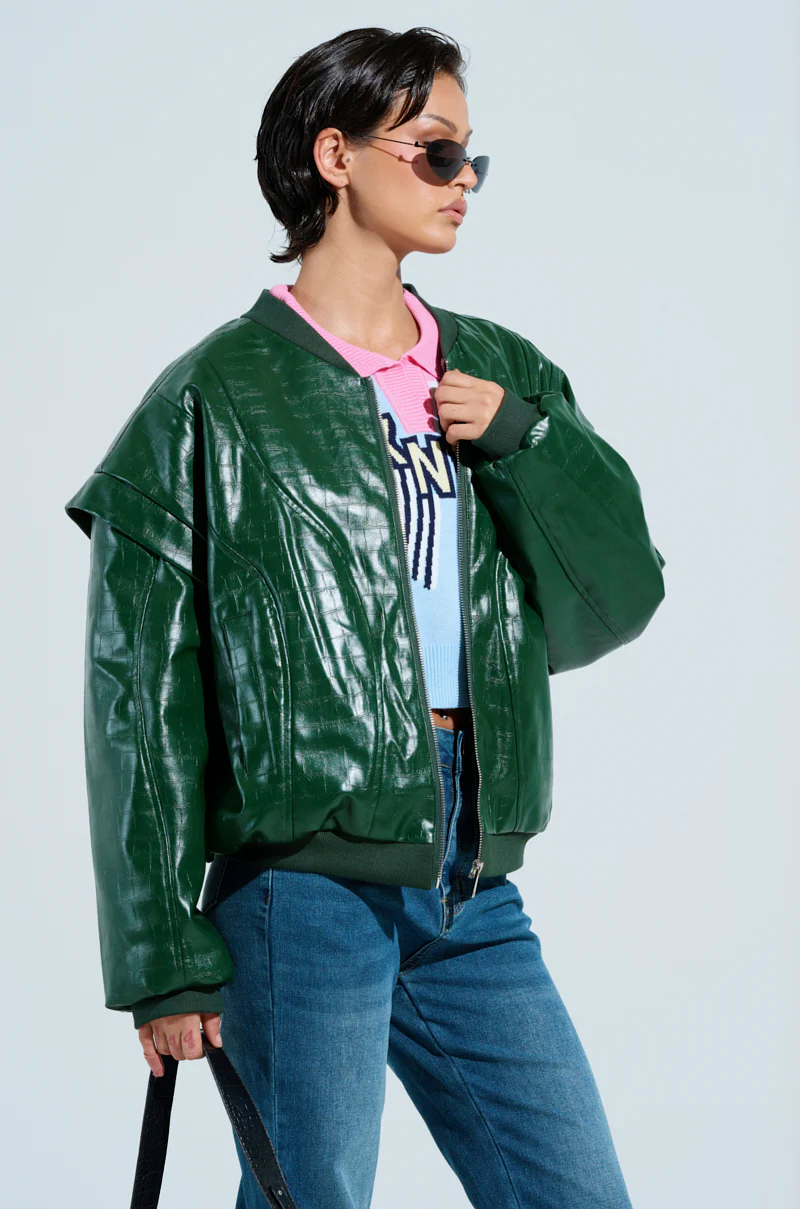 YOKON EMBOSSED FAUX LEATHER BOMBER - Image 3