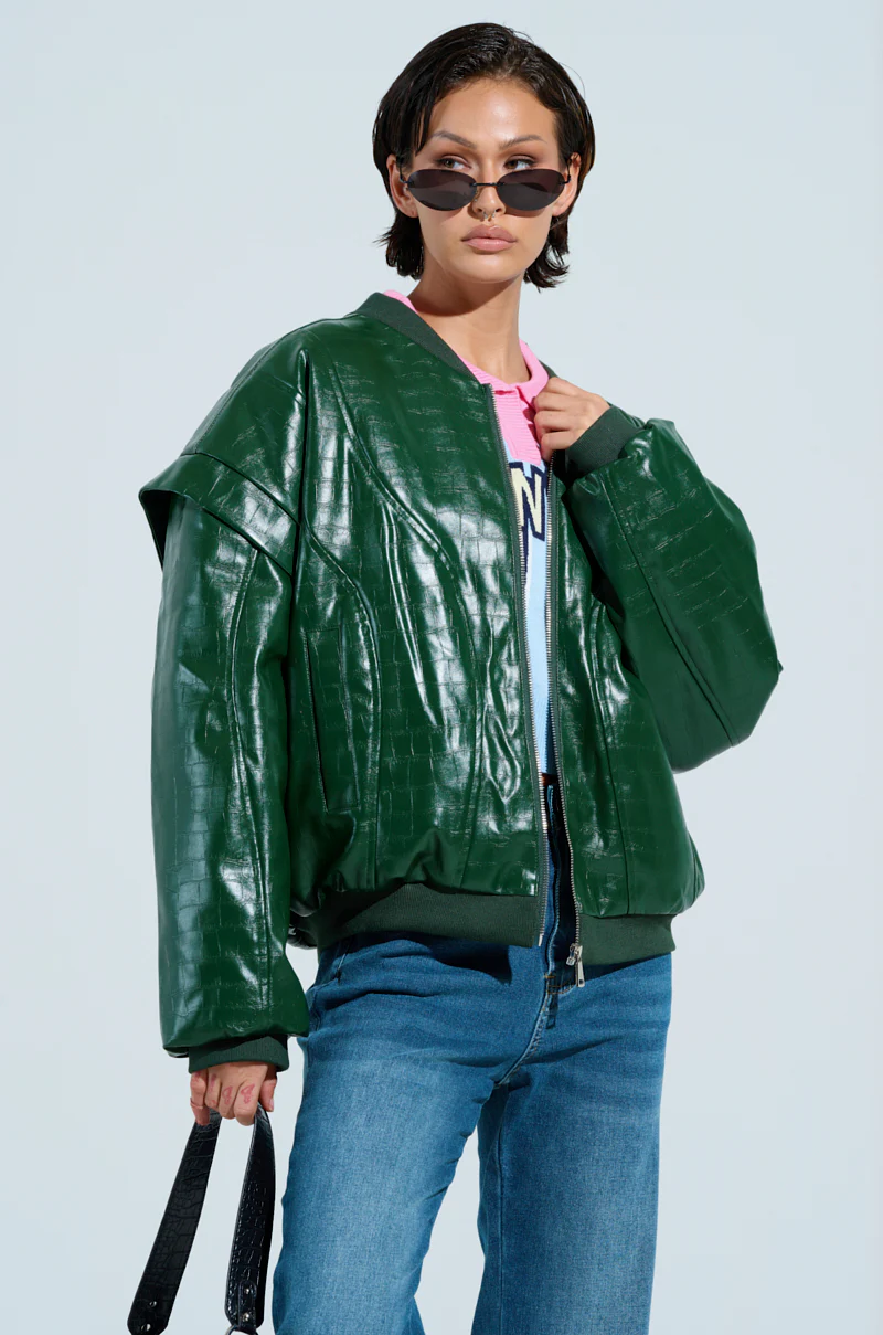 YOKON EMBOSSED FAUX LEATHER BOMBER - Image 4