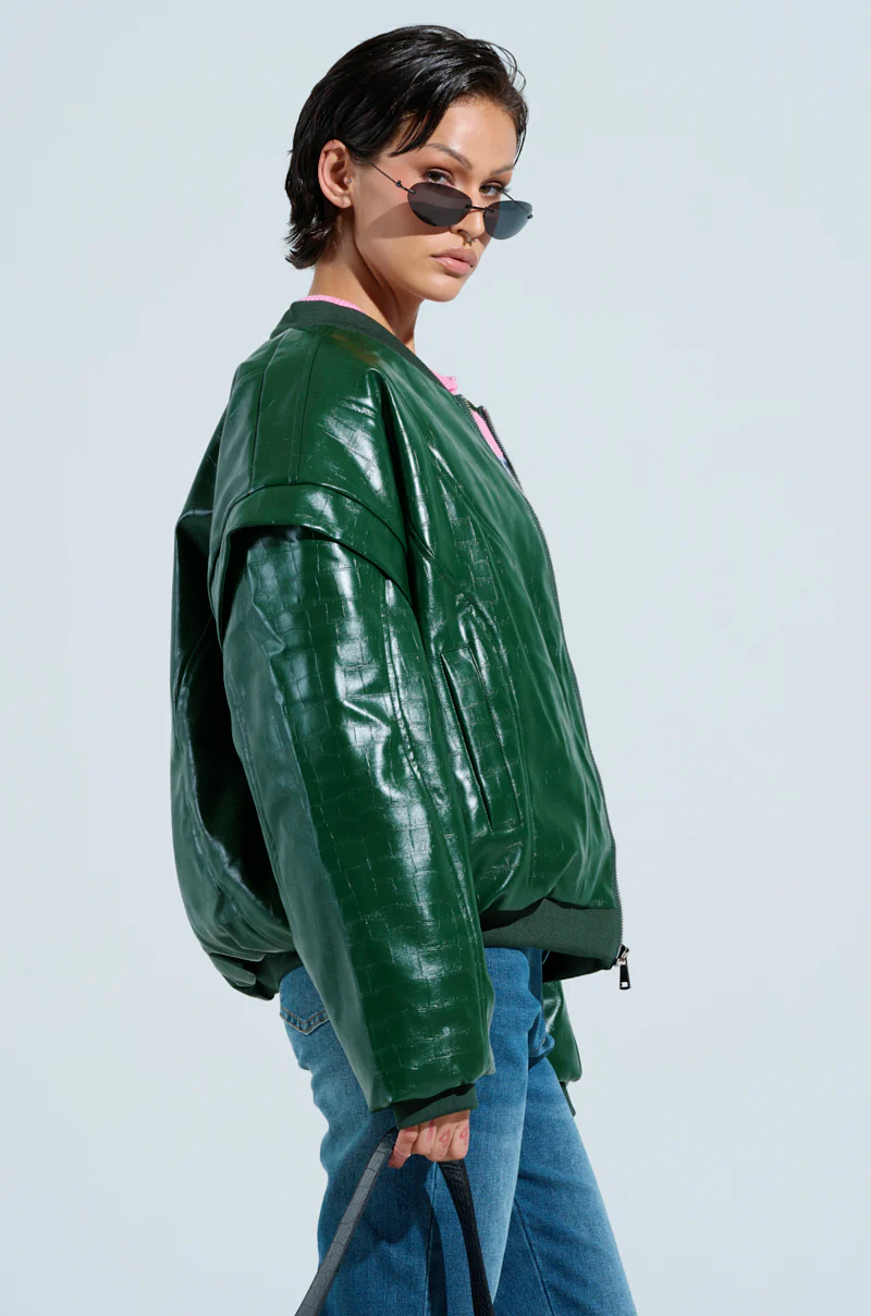 YOKON EMBOSSED FAUX LEATHER BOMBER - Image 5