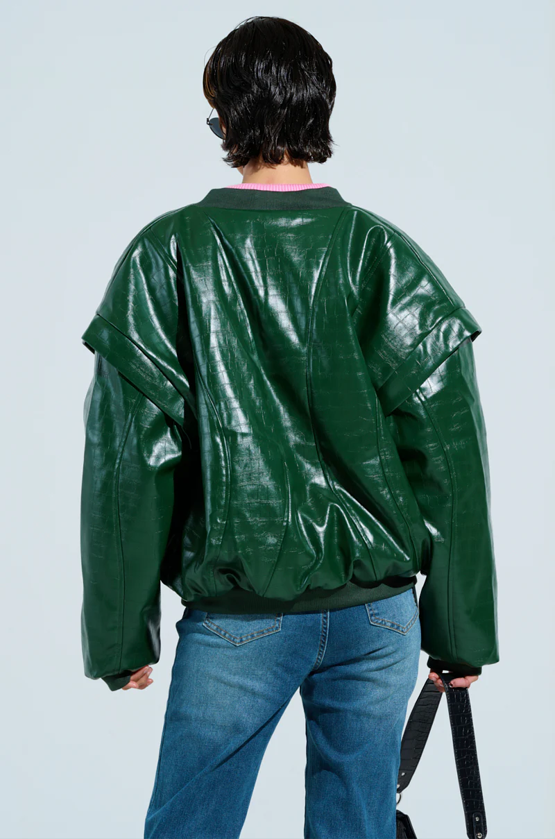 YOKON EMBOSSED FAUX LEATHER BOMBER - Image 6