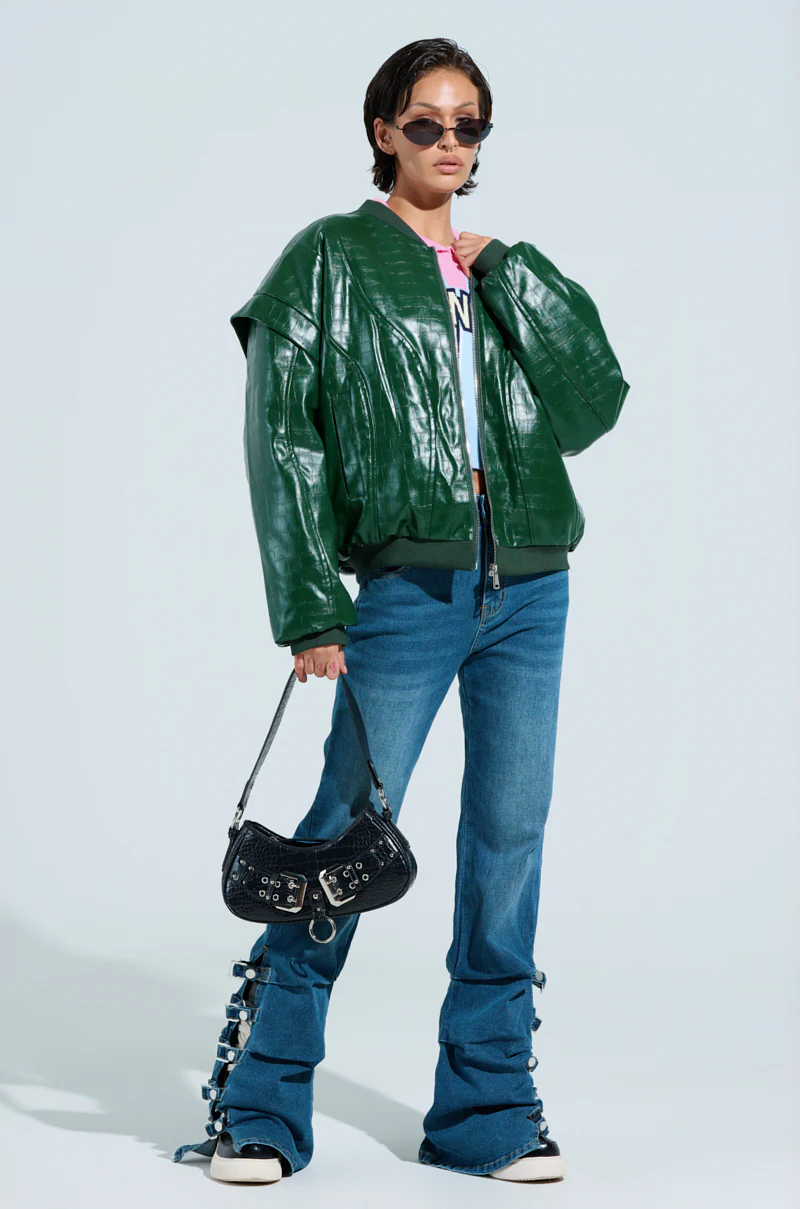 YOKON EMBOSSED FAUX LEATHER BOMBER - Image 7