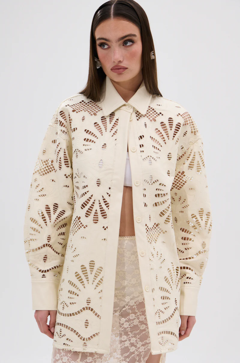 YOU FEELIN ME NOW CUTOUT PU BUTTON UP SHIRT - Image 2