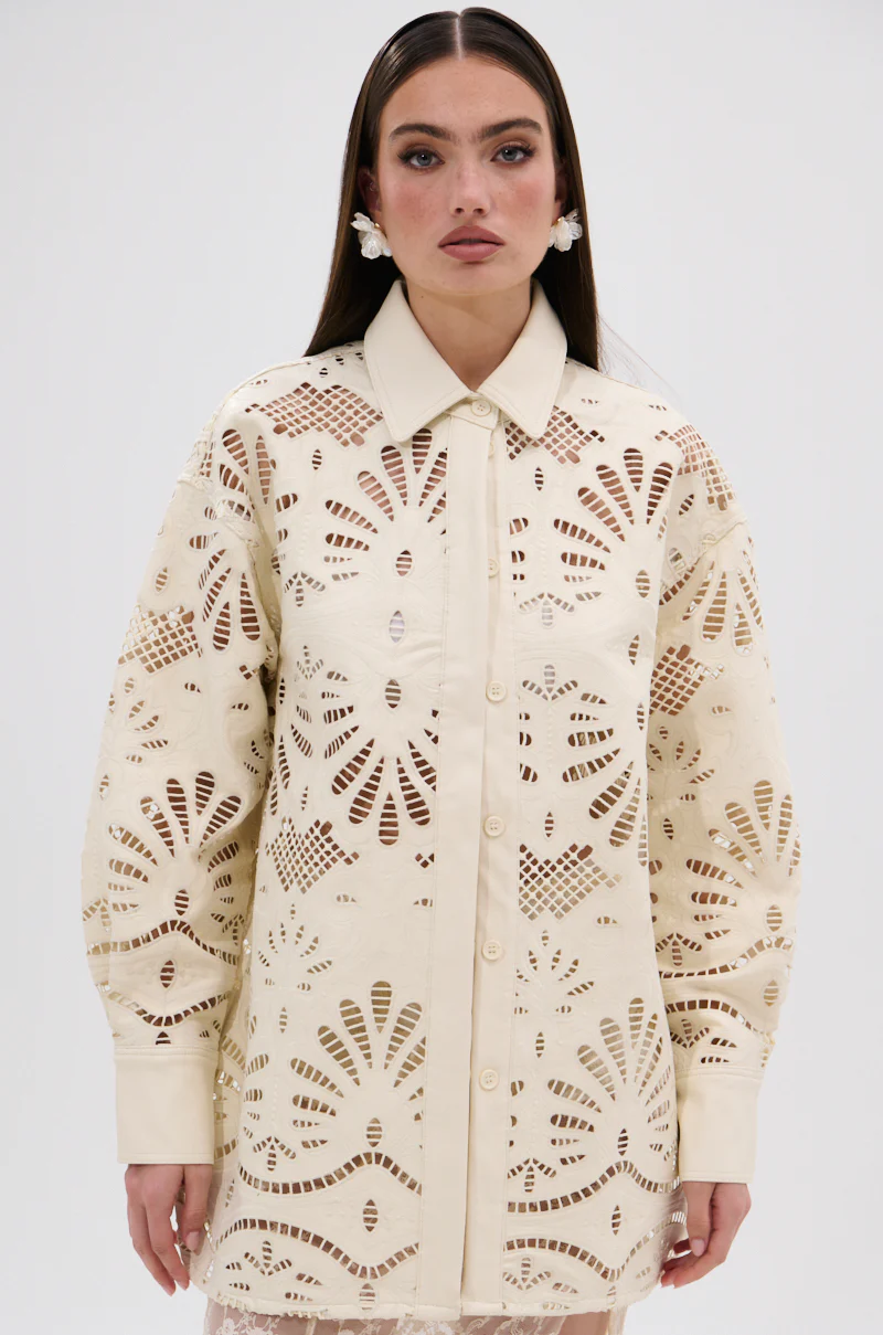 YOU FEELIN ME NOW CUTOUT PU BUTTON UP SHIRT - Image 3