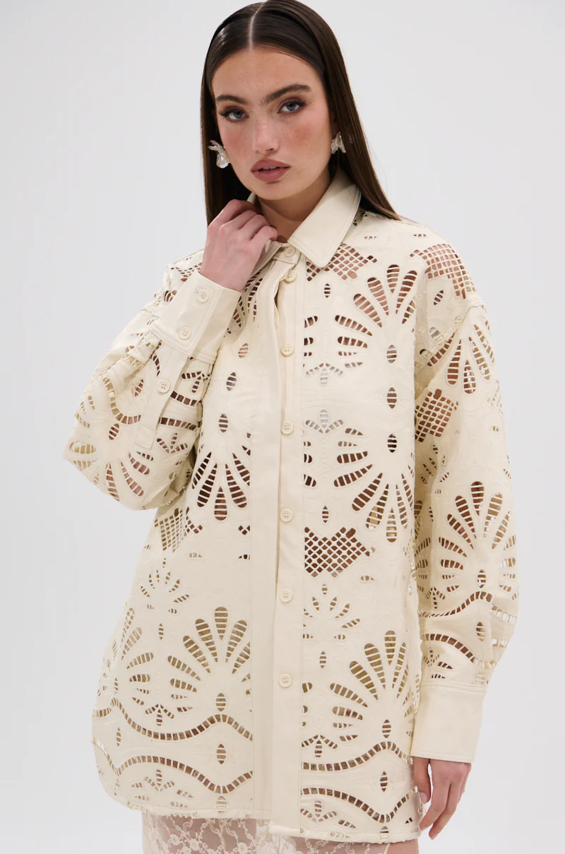 YOU FEELIN ME NOW CUTOUT PU BUTTON UP SHIRT - Image 4