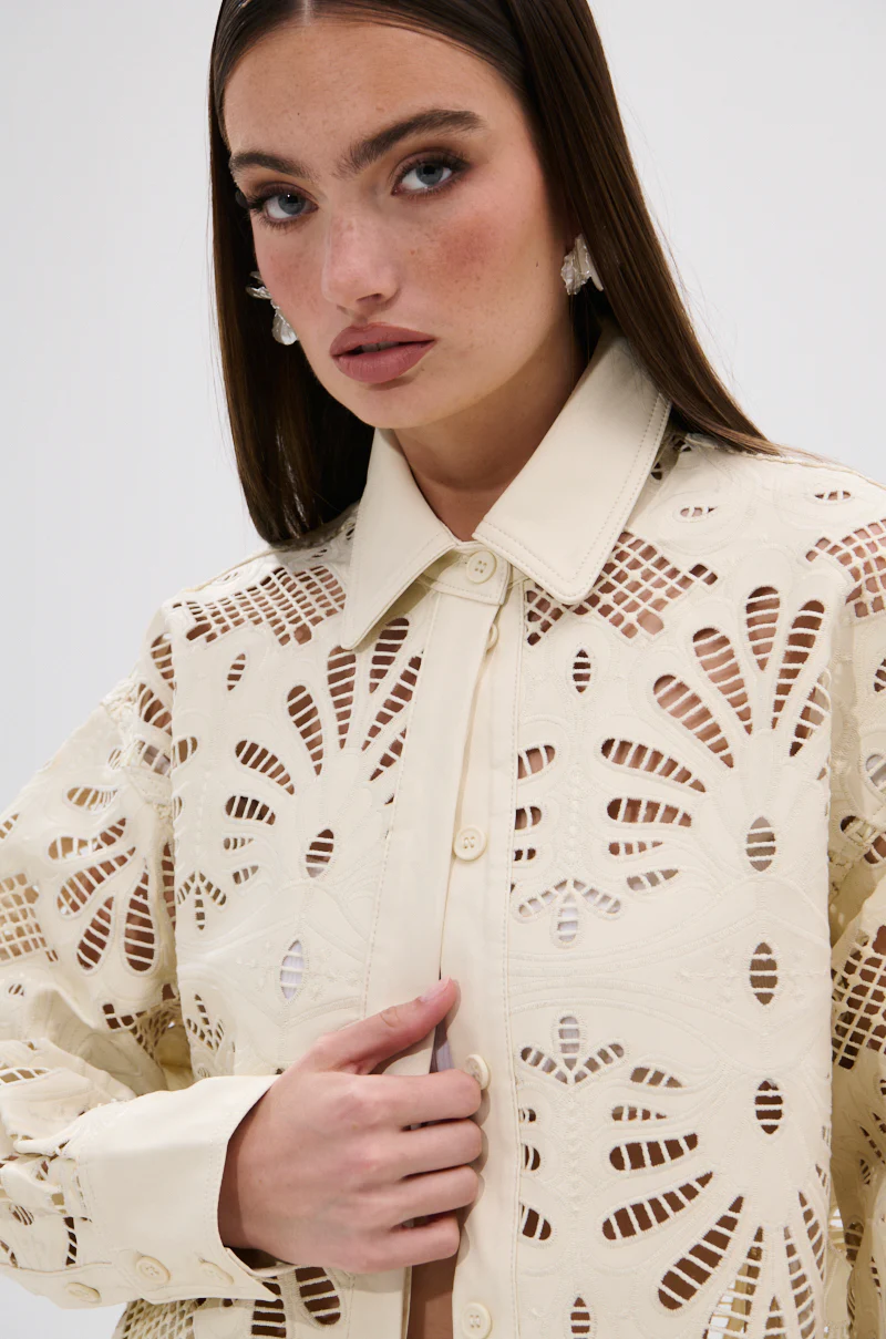 YOU FEELIN ME NOW CUTOUT PU BUTTON UP SHIRT - Image 9