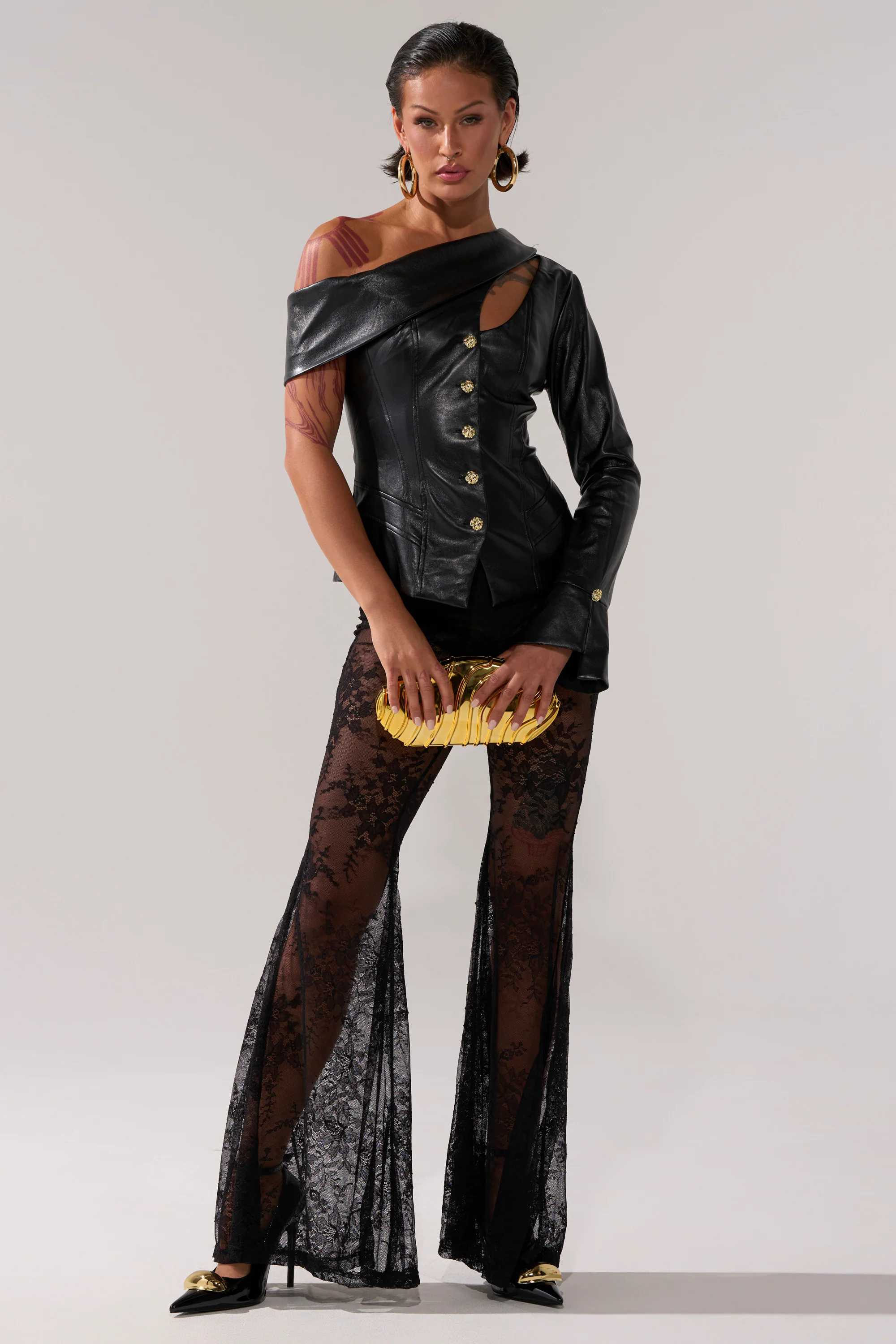 YOU GOT ME FEELING FAUX LEATHER BUTTON DOWN - Image 4