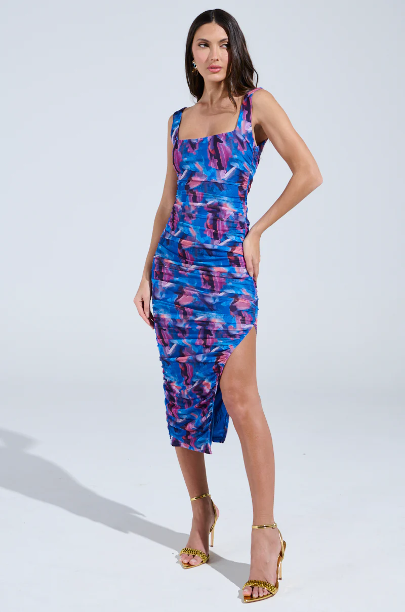 YOU MAKE ME BLUSH ABSTRACT MIDI DRESS