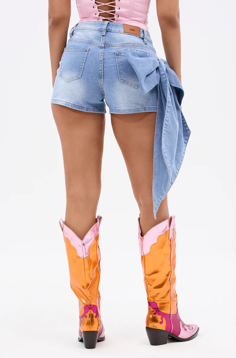 YOUR BIGGEST PRESENT BOW DETAIL DENIM SHORT - Image 6
