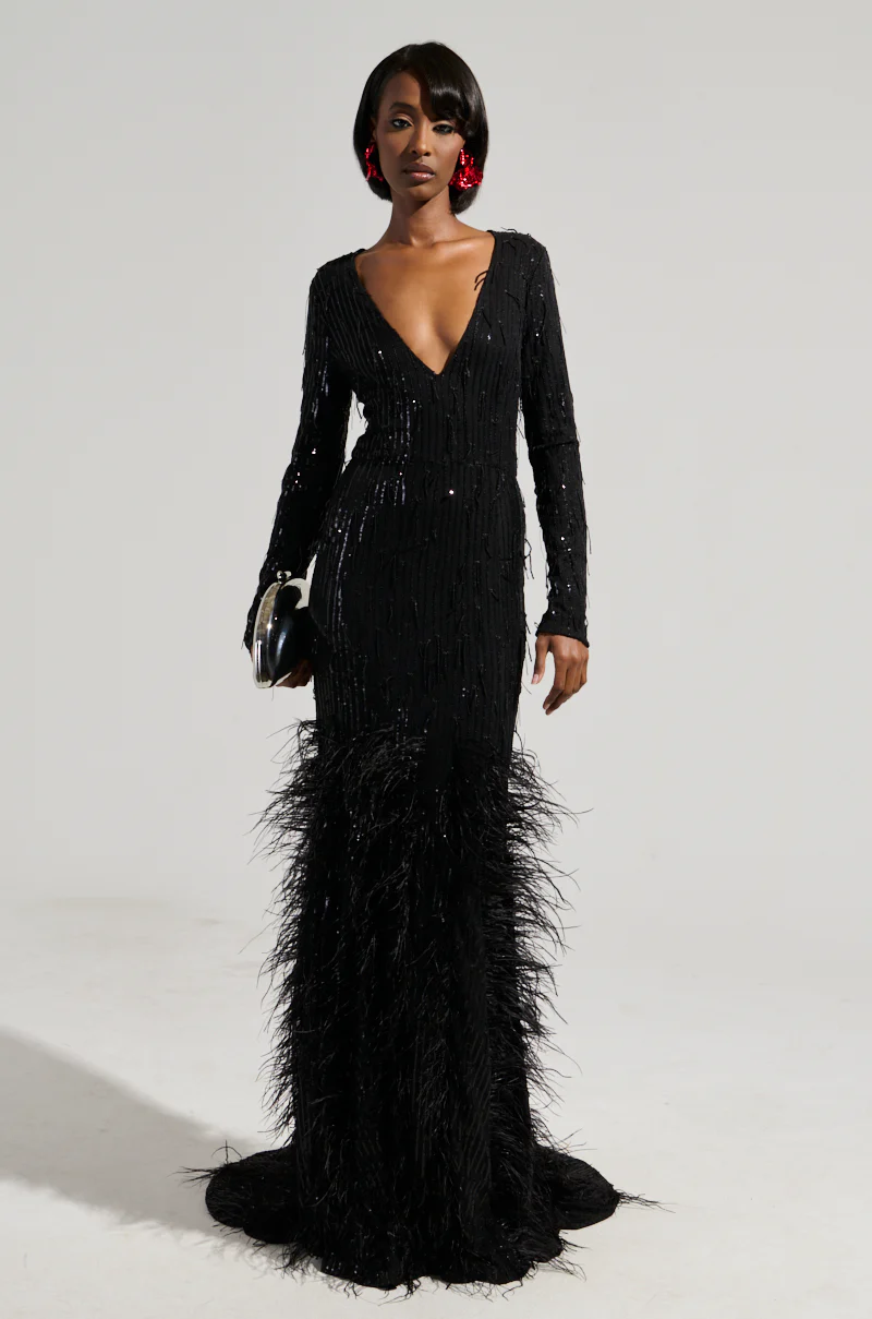 YOURS TRULY FEATHER SEQUIN EMBELLISHED MAXI DRESS - Image 2
