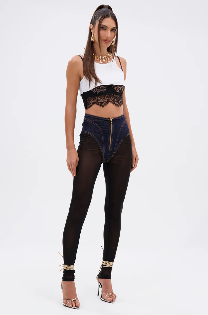 ZIP ME UP MESH LEGGING WITH DENIM PANTY - Image 9